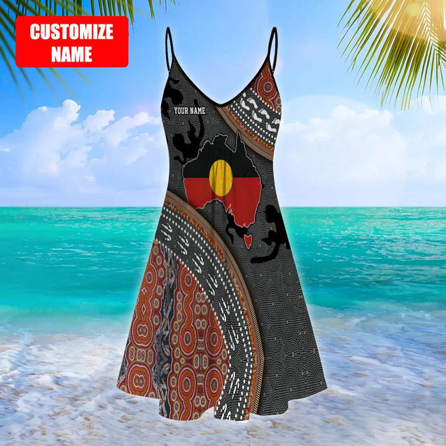 Custom name Aboriginal dots Zip pattern 3D printed Beach Dress