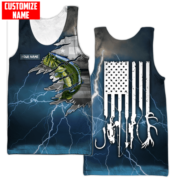 Largemouth Bass Fishing US Flag Custom name fishing shirts for men and women