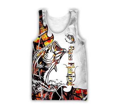 Bass Fishing Sport Orange Camo tattoo 3D shirts for men and women