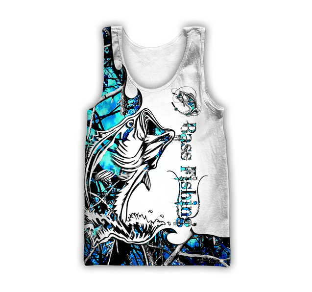 Bass Fishing Sport Blue Camo tattoo 3D shirts for men and women