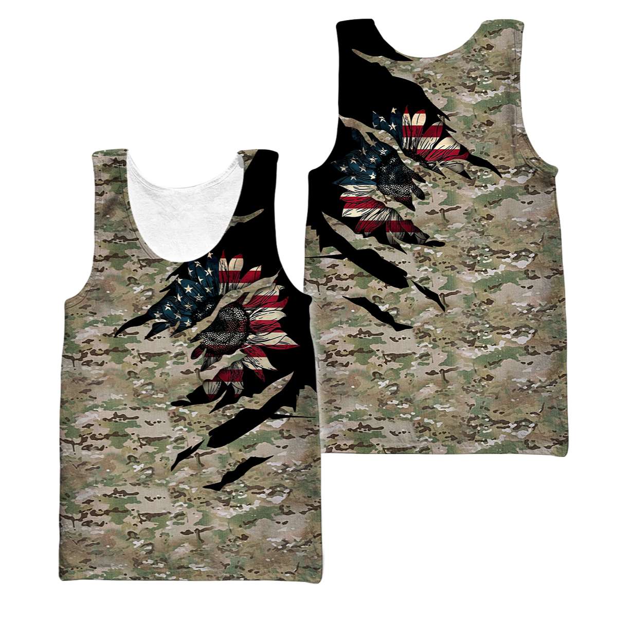 American Sunflower Camo 3D All Over Printed Unisex Shirts