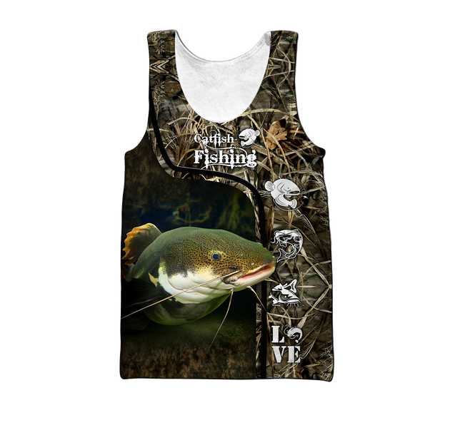 Custom name Catfish Fishing water camo 3D print shirts