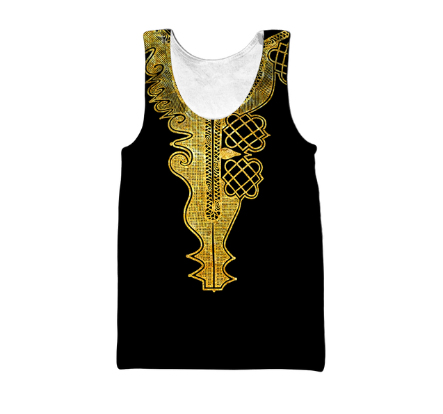 African Golden Dashiki Pattern 3D Over Printed Unisex Deluxe Hoodie ML