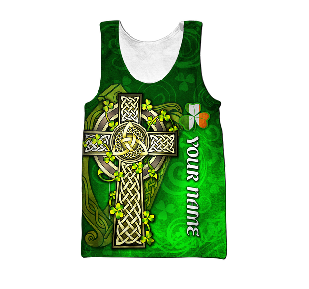 Premium Unisex Hoodie Custom Name Irish St.Patrick  Celtic Cross And The Irish Harp ML