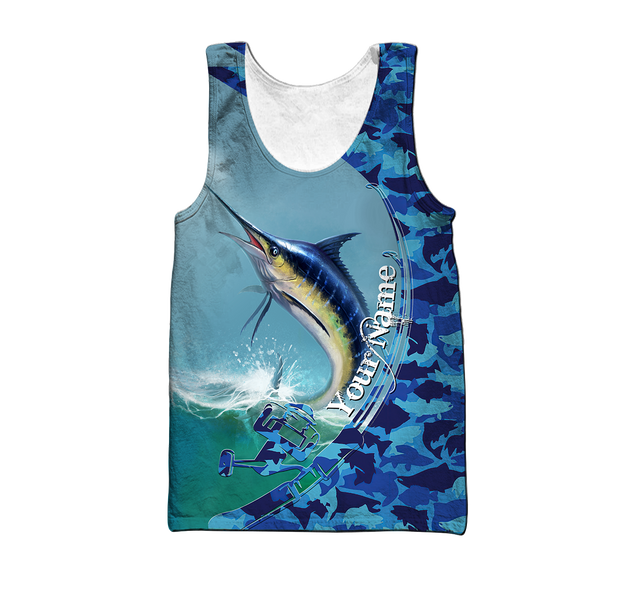 Custom name Marlin Fishing Camo 3D Design print shirts