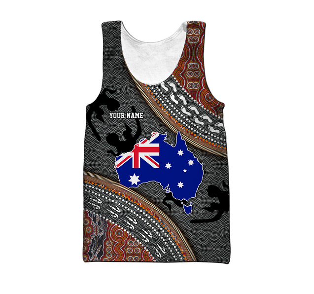 Custom name Australian Flag Aboriginal dots Zip pattern 3D printed summer shirts