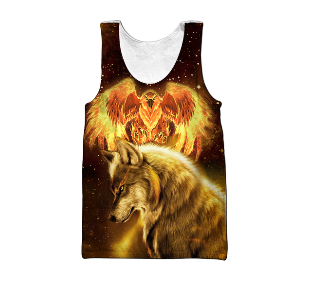 Fire Eagle And Wolf 3D Hoodie Shirt For Men And Women LAM