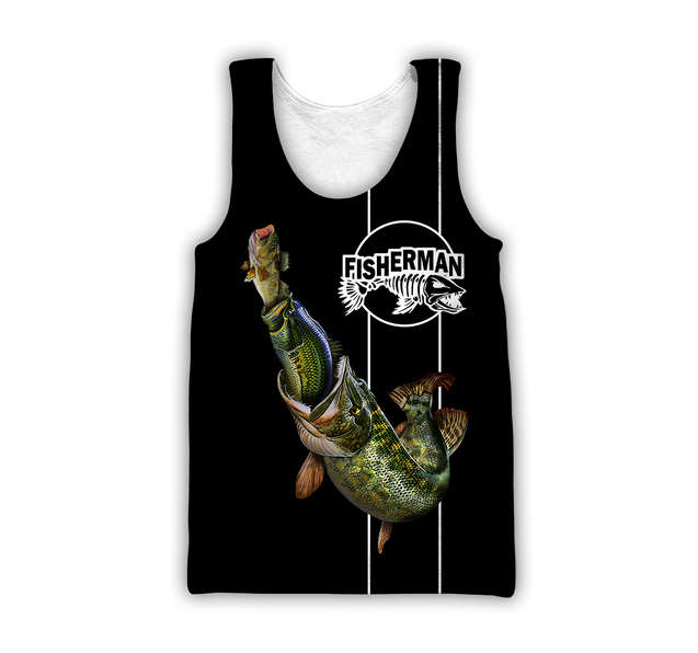 The great fish eats the small Black Fishing 3d print shirts