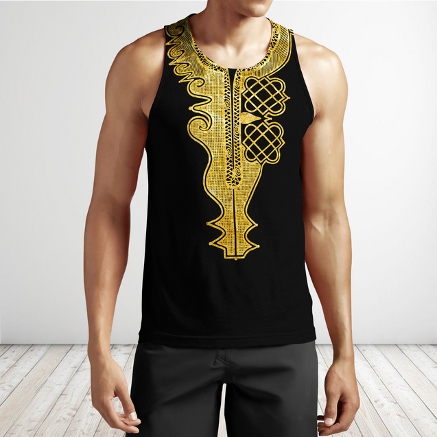 African Golden Dashiki Pattern 3D Over Printed Unisex Deluxe Hoodie ML