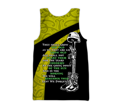 Anzac day the ode fern-wattle Australia and Kiwi Veteran yellow 3D print shirt