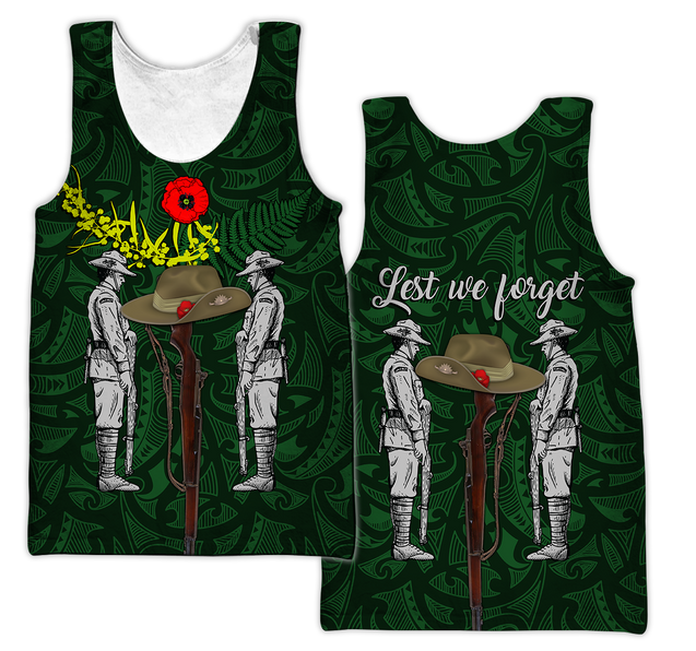 Lest We Forget Anzac Day Australia Golden Wattle And New Zealand Fern 3D Printed Shirts TN