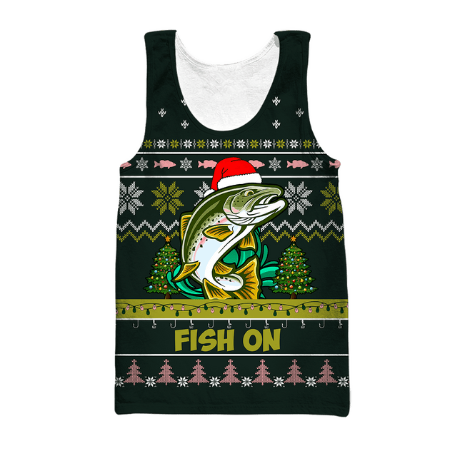 Trout Fishing Fish on Christmas Hat 3D Shirts