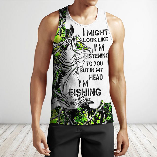 Custom name In my head I'm fishing Bass fishing Tattoo 3D print shirts