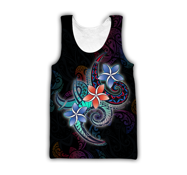 Amazing Polynesian Plumeria Flower And Turtle Tattoo Unisex Deluxe Hoodie ML