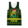 Bass Fishing Fish on Christmas Hat 3D Shirts