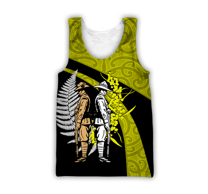 Anzac day the ode fern-wattle Australia and Kiwi Veteran yellow 3D print shirt