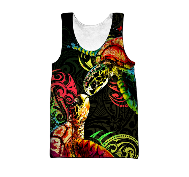 Premium Turtle Couple With Polynesian 3D All Over Printed Unisex Shirts