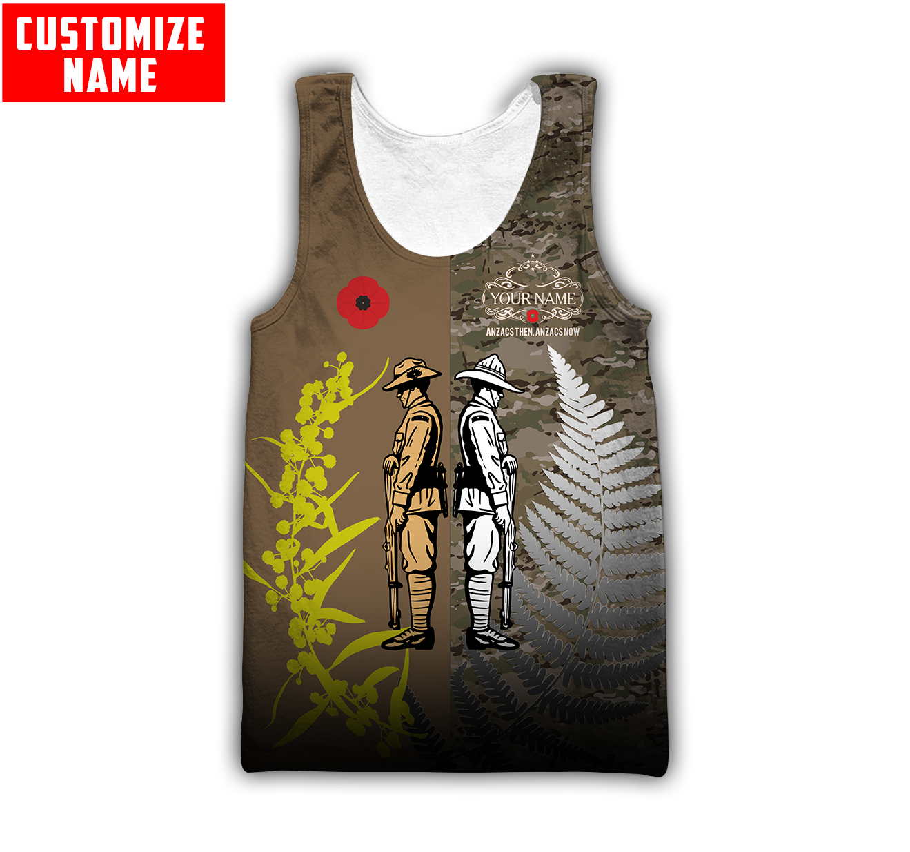 Custom name Anzac day All gave some some gave all 3D printed shirts