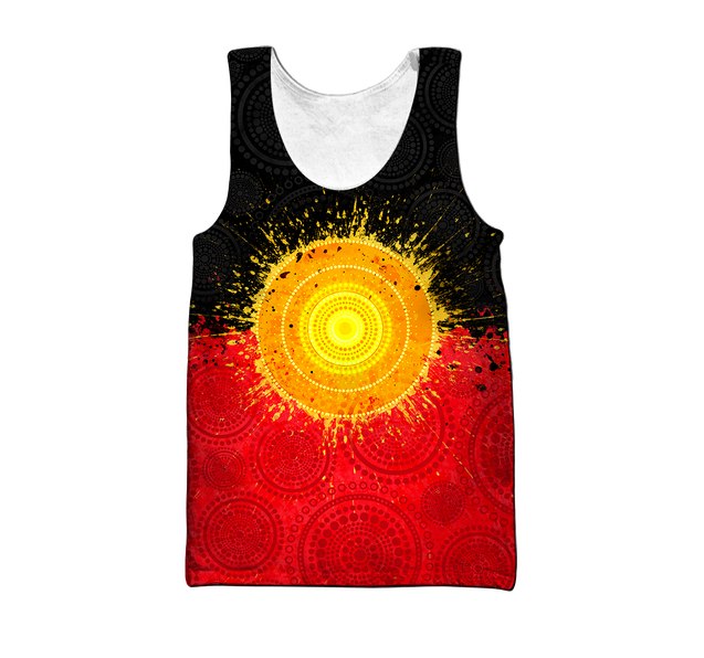 Custom name Aboriginal Flag Indigenous Sun Painting Art 3D design shirts