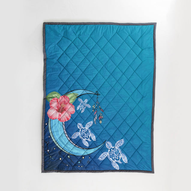 Hawaii Blue Moon Quilt Blanket - AH - J4-QUILT BLANKETS-PodEz-Twin-White-100% Cotton-Vibe Cosy™
