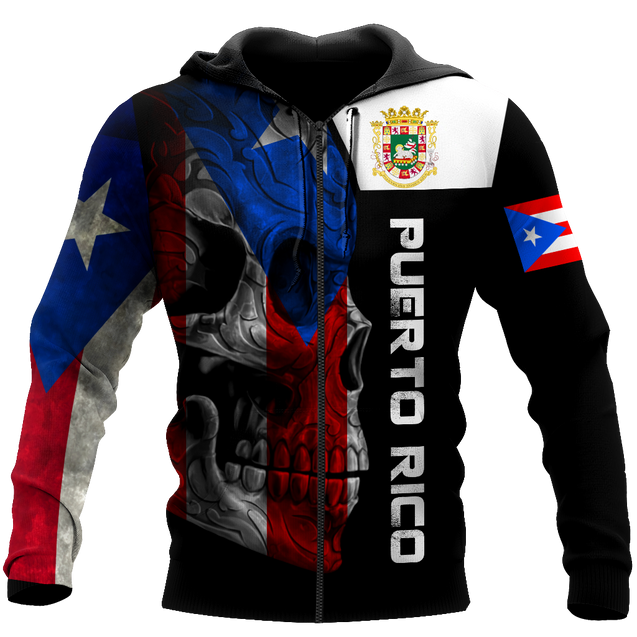 Puerto Rico Skulls With Coat Of Arms Lover Shirt TH20061606S-Apparel-TQH-Zipped Hoodie-S-Vibe Cosy™