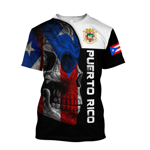 Puerto Rico Skulls With Coat Of Arms Lover Shirt TH20061606S-Apparel-TQH-T-Shirt-S-Vibe Cosy™