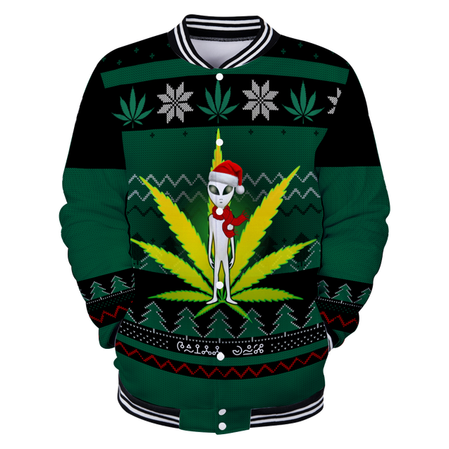 Ugly Christmas Marijuana UFO Pi111101 (Only specials can read this)-Apparel-NNK-Baseball Jacket-S-Vibe Cosy™