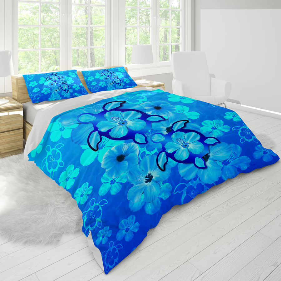 Blue Hibiscus Turtles In Hawaiian Dream Bedding Set by SUN JJ160521-Quilt-SUN-US King-Vibe Cosy™