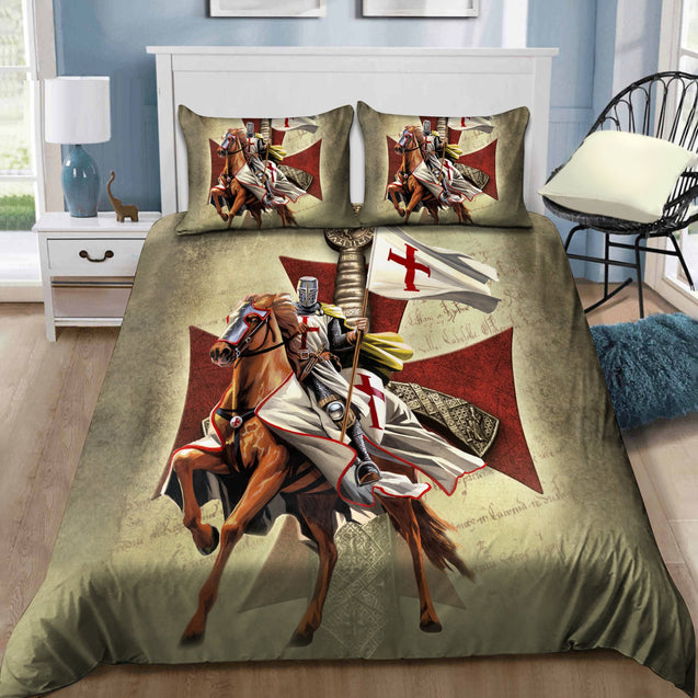 Premium Knight Templar Ridding Horse All Over Printed Bedding Set MEI