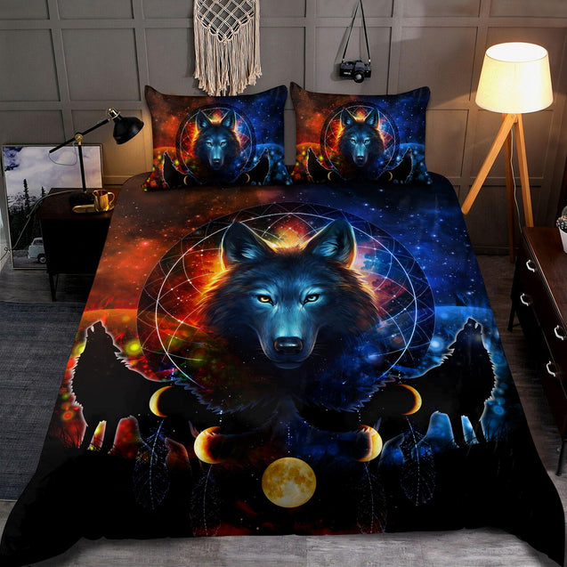 Awesome Fire And Ice Wolves Bedding Set