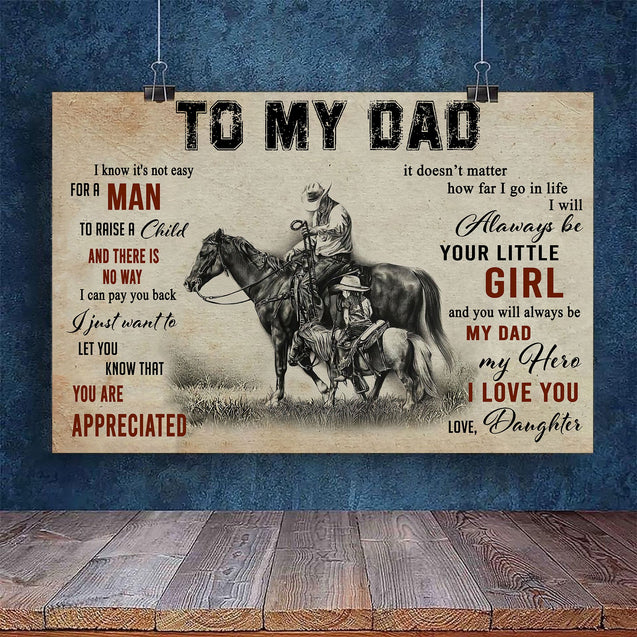 To My Dad From Daughter Horse Riding 3D All Over Printed Poster Horizontal