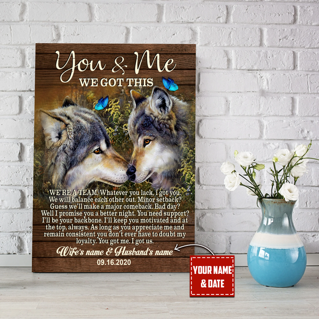 Love Wolf Couple Custom Name 3D All Over Printed Poster Vertical