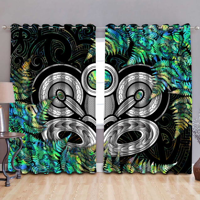 New Zealand Aotearoa Maori Tiki Silver Fern Paua ShellWindow Curtains ML