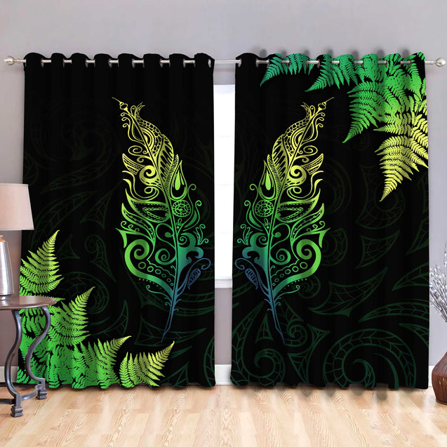 New Zealand Aotearoa Light Silver Fern Window Curtains ML