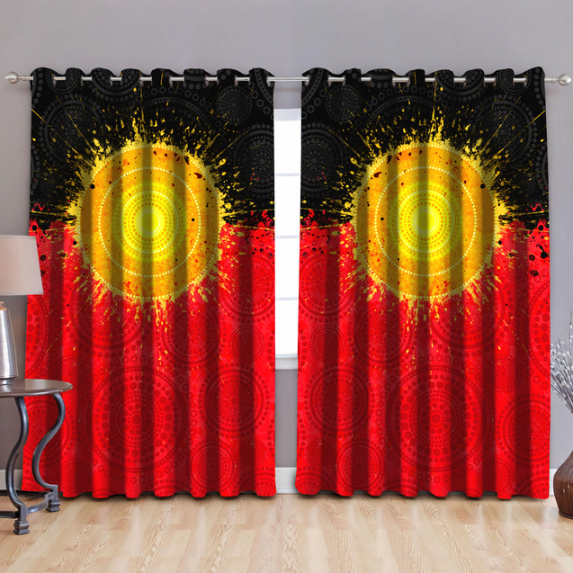 Aboriginal Flag Indigenous Sun Painting Art Curtain