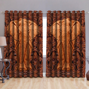 3D Leather Elephant Curtains Windows