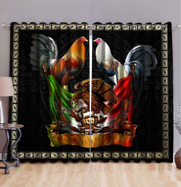 Rooster Mexico 3D Over Printed Window Curtain Set