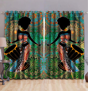 African Girl Plays Drum Curtains TN HHT27042101.S1