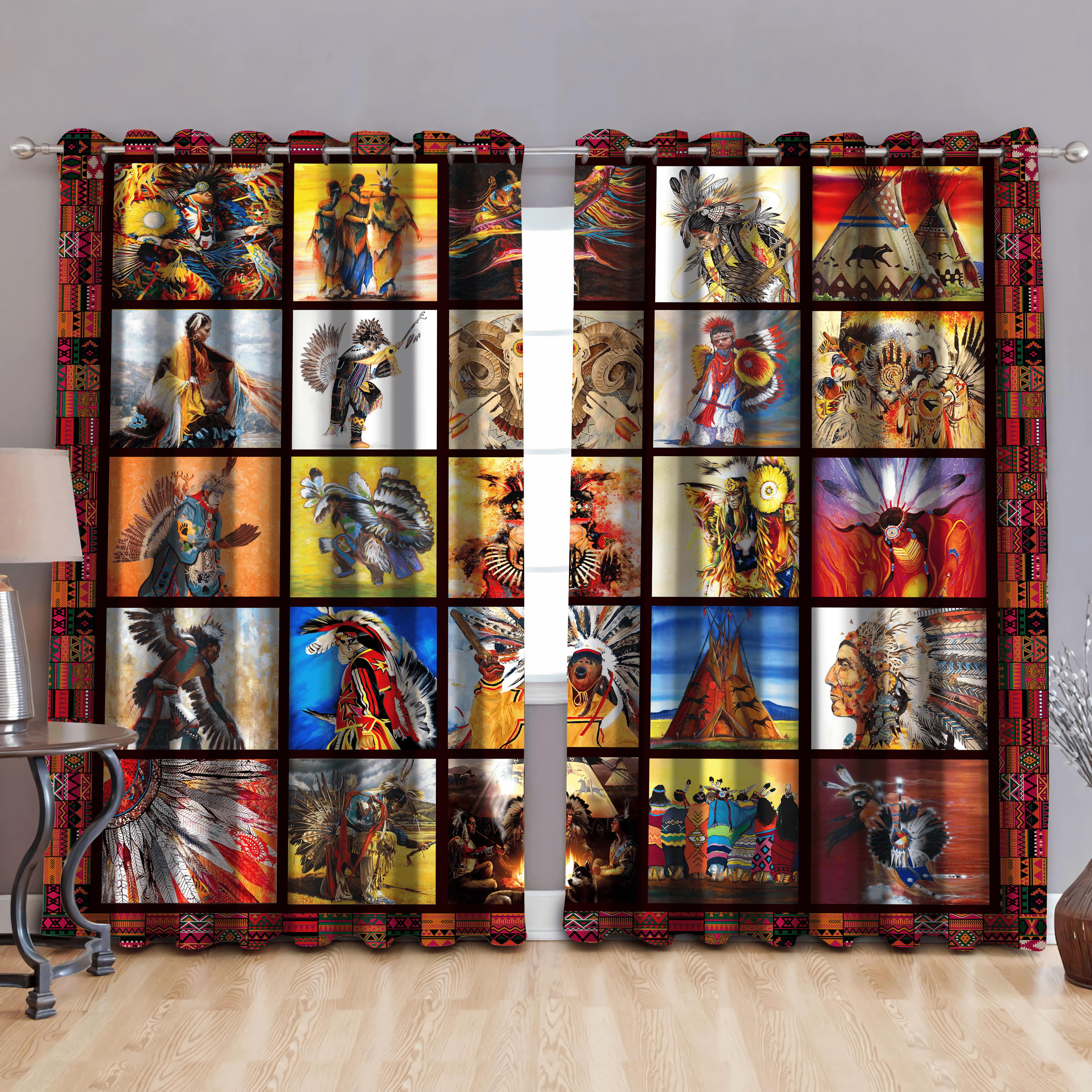 Native American Pow Wow Pattern 3D All Over Printed Window Curtains