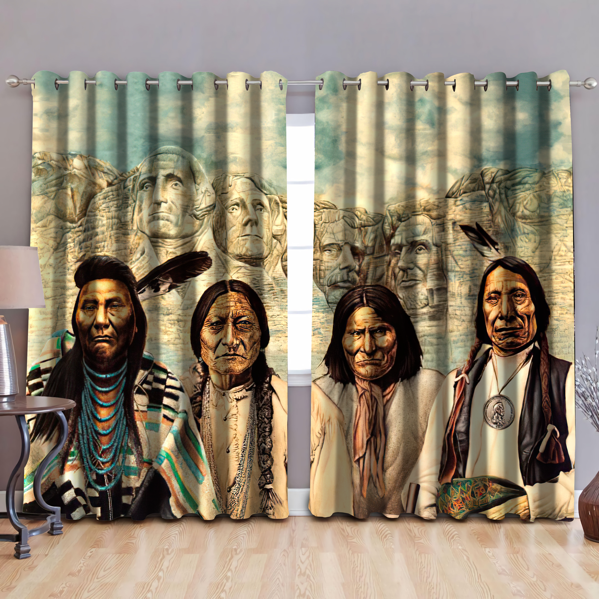 Native American 3D All Over Printed Curtain