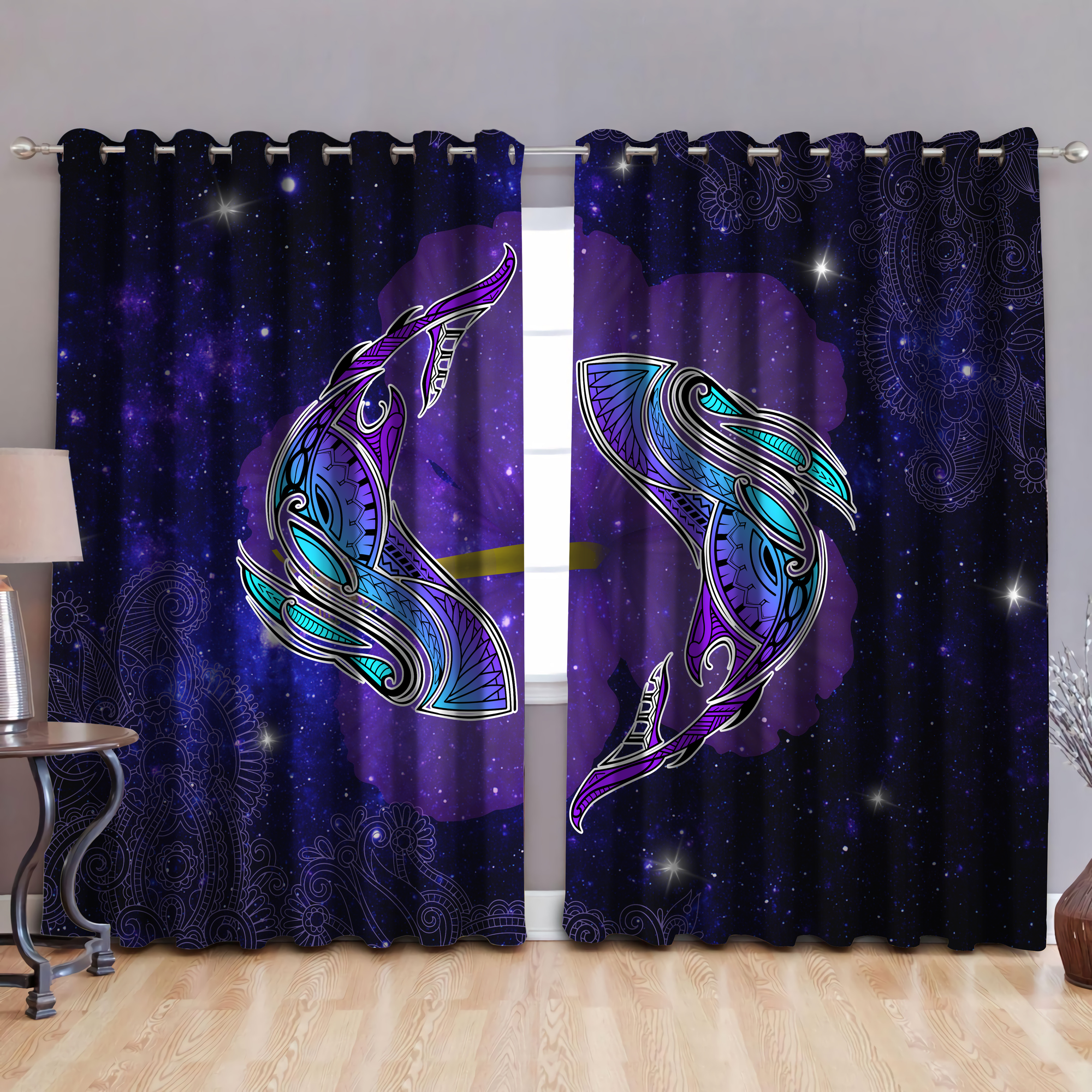 Amazing Polynesian Whale Tattoo Hawaii Style Window Curtains ML