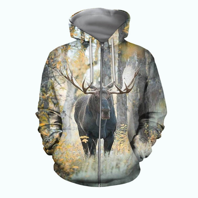 3D All Over Printed Moose Hunting Art Shirts-Apparel-6teenth World-ZIPPED HOODIE-S-Vibe Cosy™