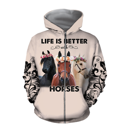 Life is Better with Horses 3D All Over Printed Shirts