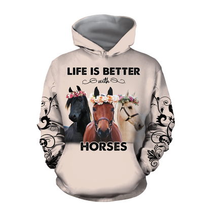 Life is Better with Horses 3D All Over Printed Shirts