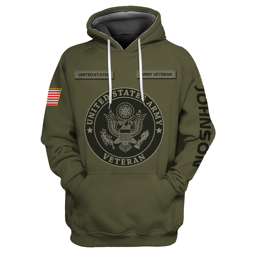 US Veteran Persionalized Name 3D All Over Printed Unisex Hoodie