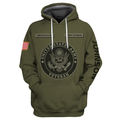 US Veteran Persionalized Name 3D All Over Printed Unisex Hoodie