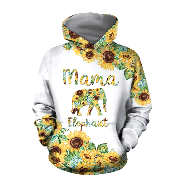 Mama Elephant Sunflower - Mother's Day Gift Combo Hoodie And Legging Outfit For Women