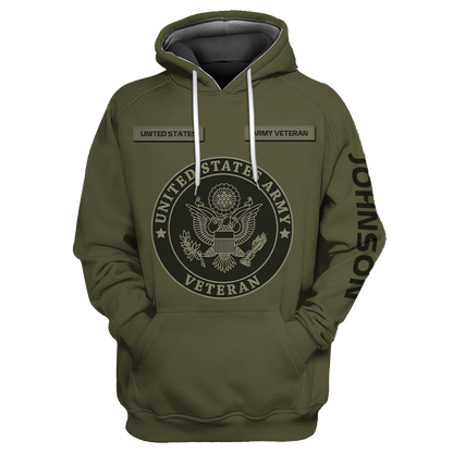 US Veteran Persionalized Name 3D All Over Printed Unisex Hoodie
