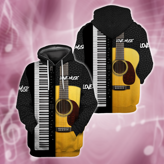 Piano Guitar Musical Instrument 3D All Over Printed Hoodie For Men And Women