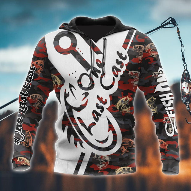 One Last Cast red camo fishing design 3d print shirts